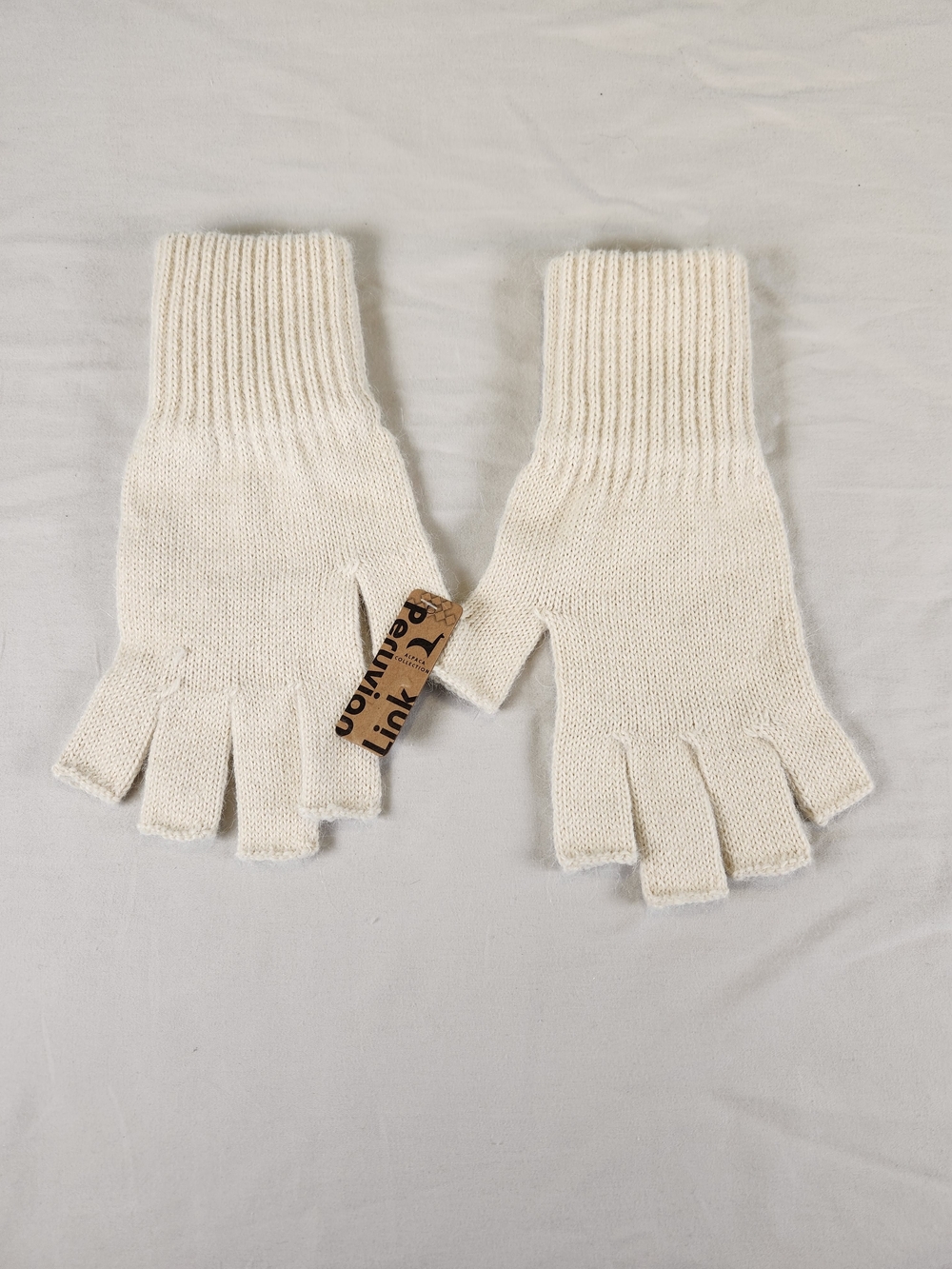 Peruvian Link Women’s Fingerless Alpaca Knit Gloves Ivory Size S Stretch